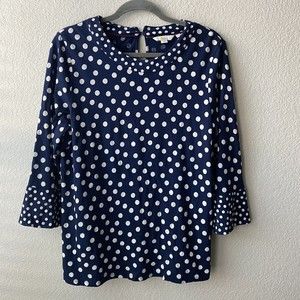Boden Womens Althea High Neck Flare Cuff Top Size 14 Navy Dotty Spot Blue